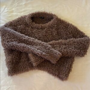 Love Tree Plush Crop Top Sweater Womens S Fuzzy Brown Sweater Long Sleeves